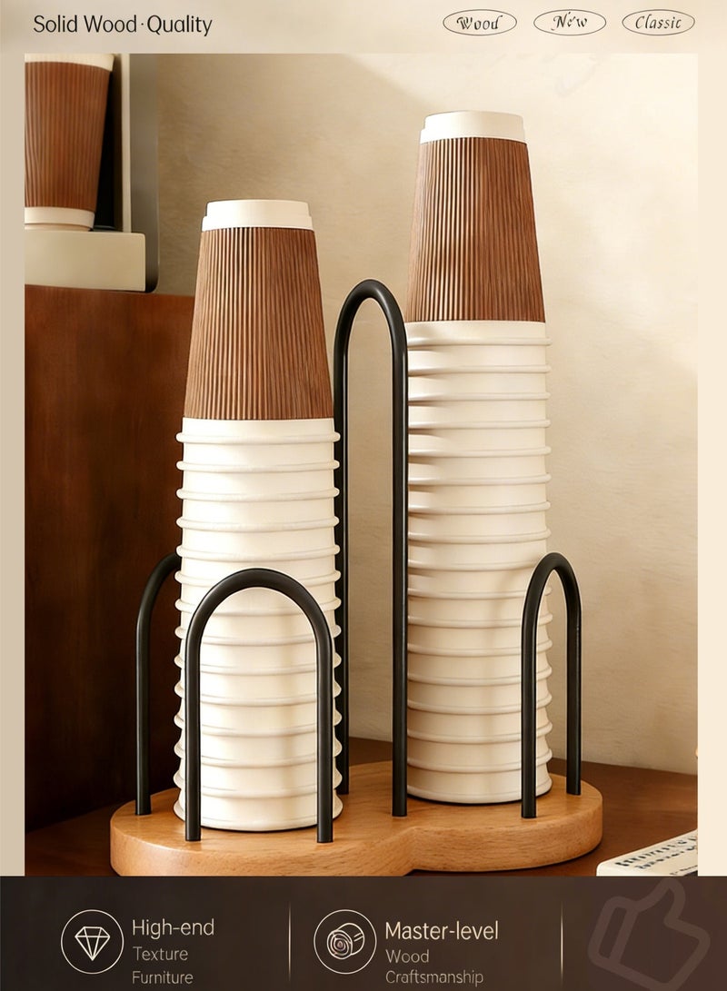 AuliceVerse Imported rubber wooden cup holder - dustproof double-layer paper cup storage container, compatible with multiple sizes, space saving design, suitable for home use and coffee shops, milk tea shops, restaurants, offices, bathrooms - Image 1